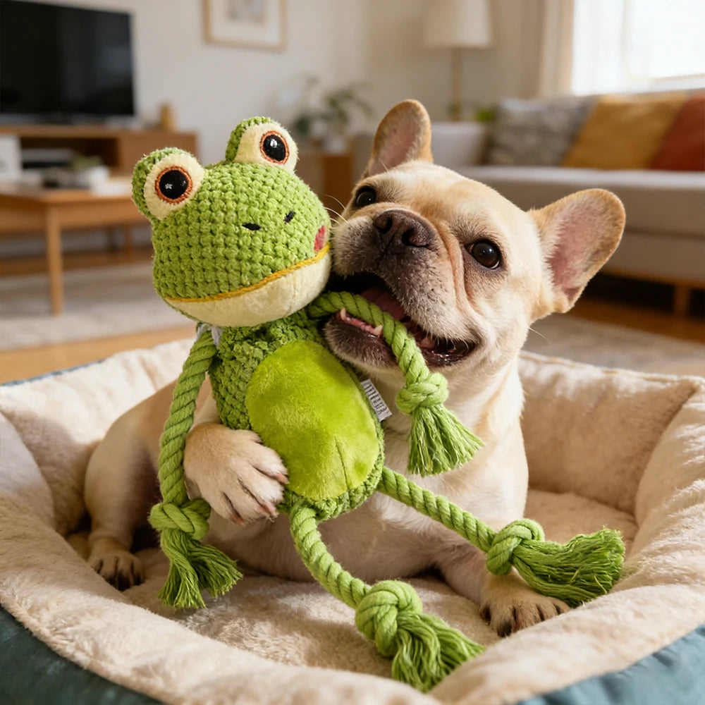 Interactive Squeaky Frog Plush Dog Toy, Upgraded Embroidered Eyes, No Hidden Hazards, Stuffing-Free Soft Bite Resistant Toy, Com
