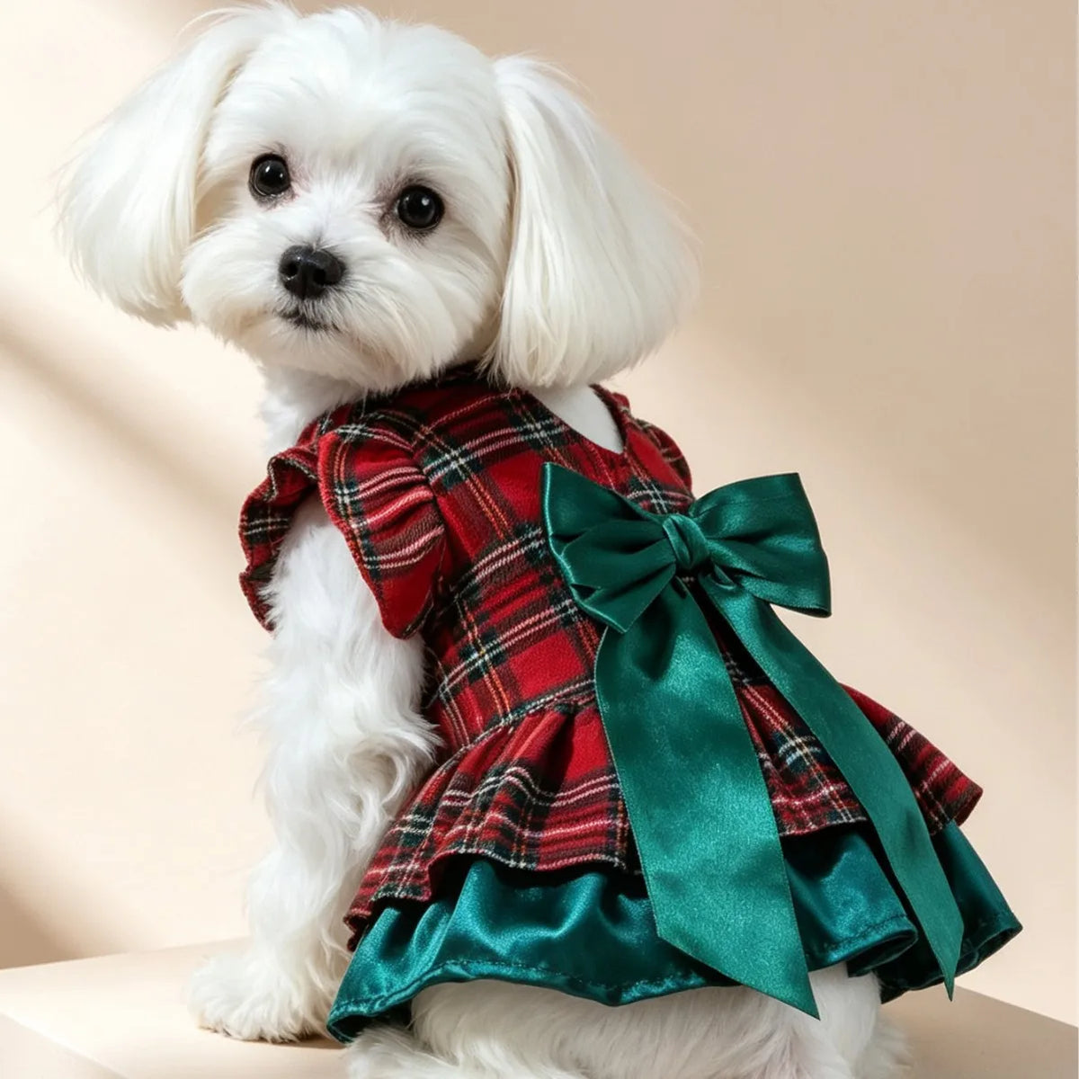 Christmas Formal Dress for Dogs & Cats – Double-Layer Festive Bow Outfit