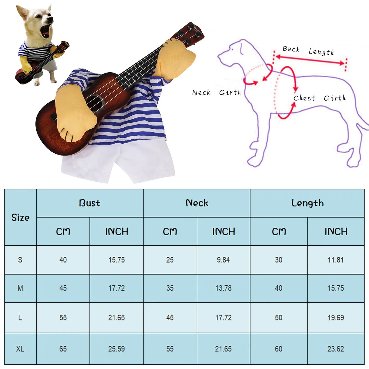 Funny Guitar Player Dog Costume – Rock Star Musician Pet Outfit