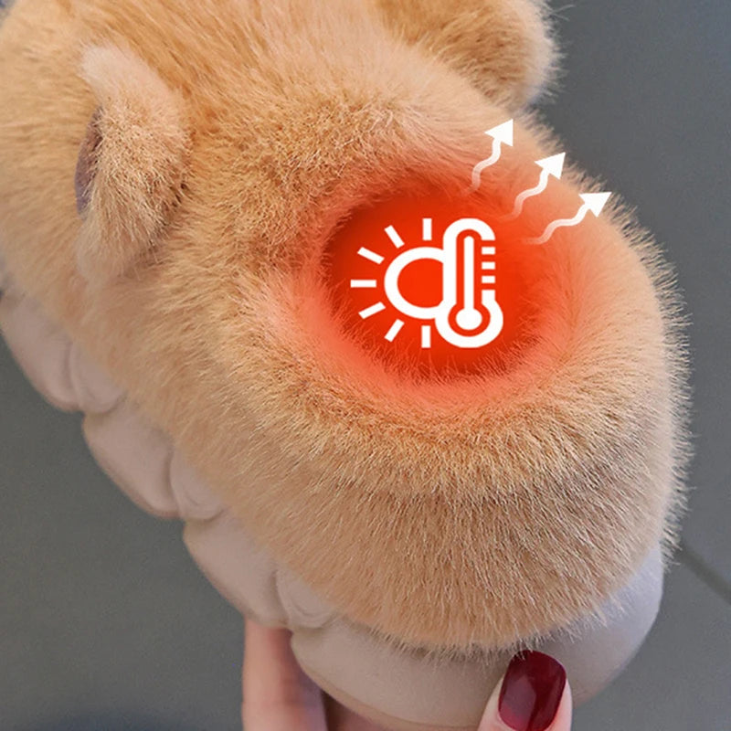 Kids’ Capybara Plush Slippers – Cute Cozy Winter House Shoes