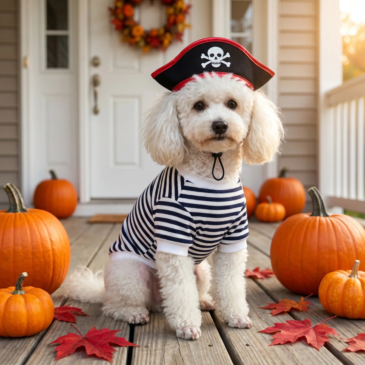 Pirate Pet Costume Set for Dogs & Cats – Skull Hat Halloween Outfit