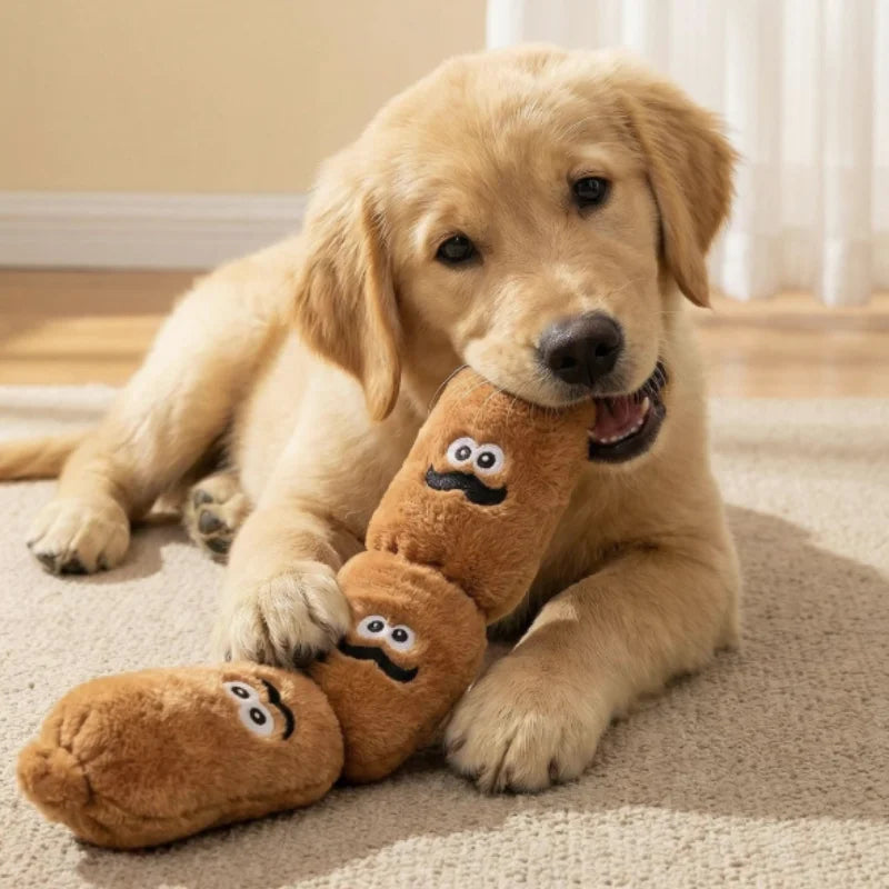 Durable Dog Plush Chew Toy Squeak Chewable Molar Simulated Sausage with BB Sound Teeth Cleaning Bite-Resistant for Puppies