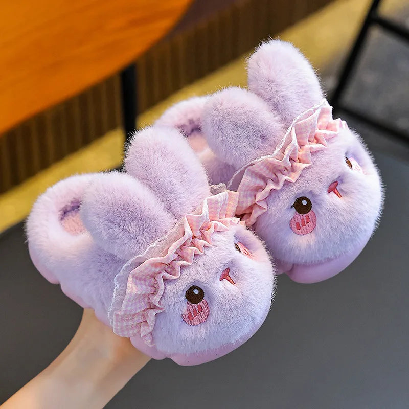 Women’s Pink Rabbit Plush Slippers – Cute Cozy House Shoes