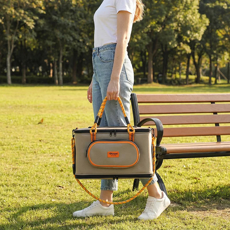 Outdoor Pet Carrier Bag, Water-Resistant Breathable Large Capacity Handbag, Convertible Leash Tote for Cats and Small Dogs