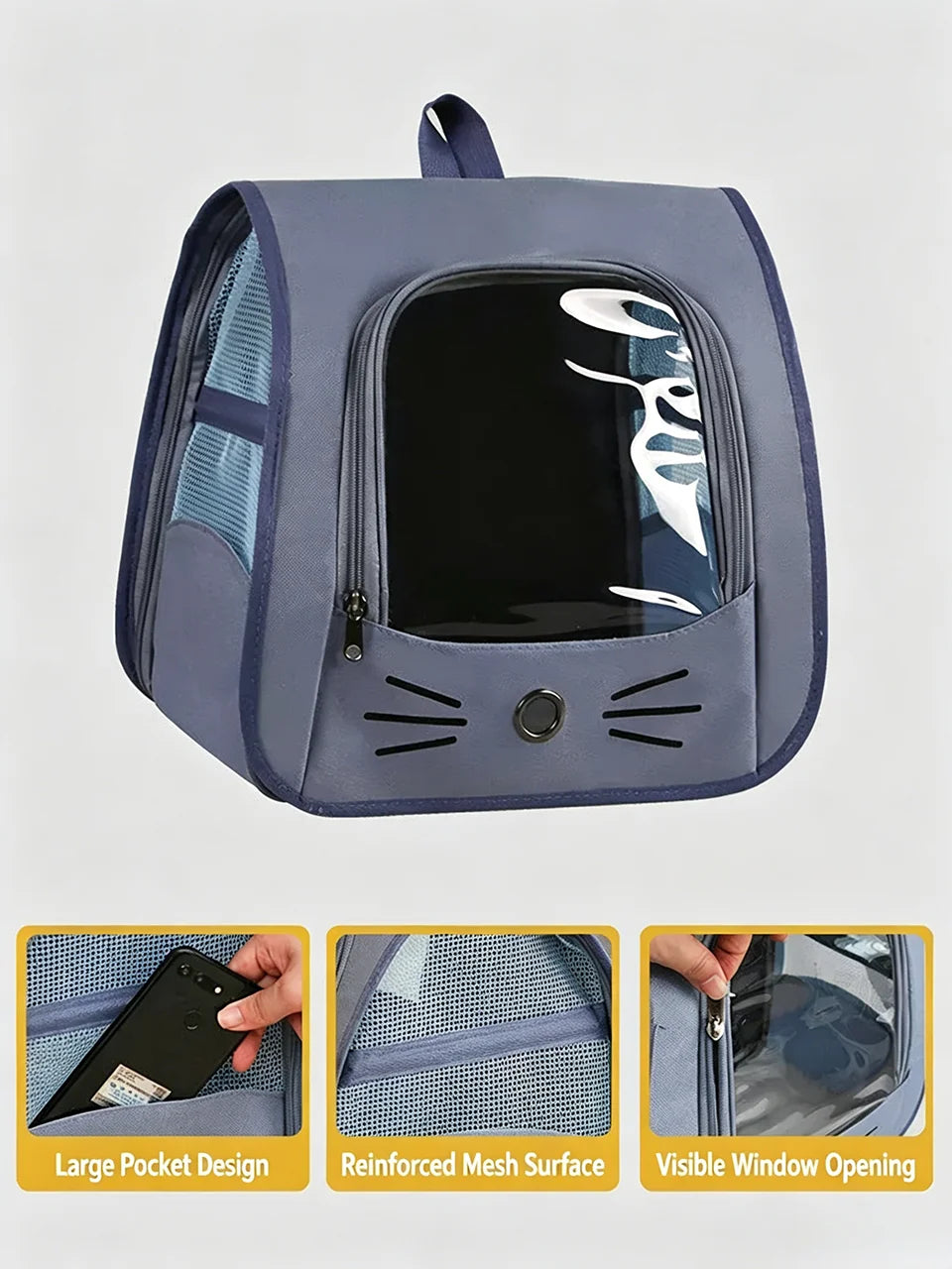 Breathable Oxford Pet Cat Carrier Backpack for Small Dogs, Portable Transparent Travel Outdoor Bag with Side Mesh Pockets, Airy