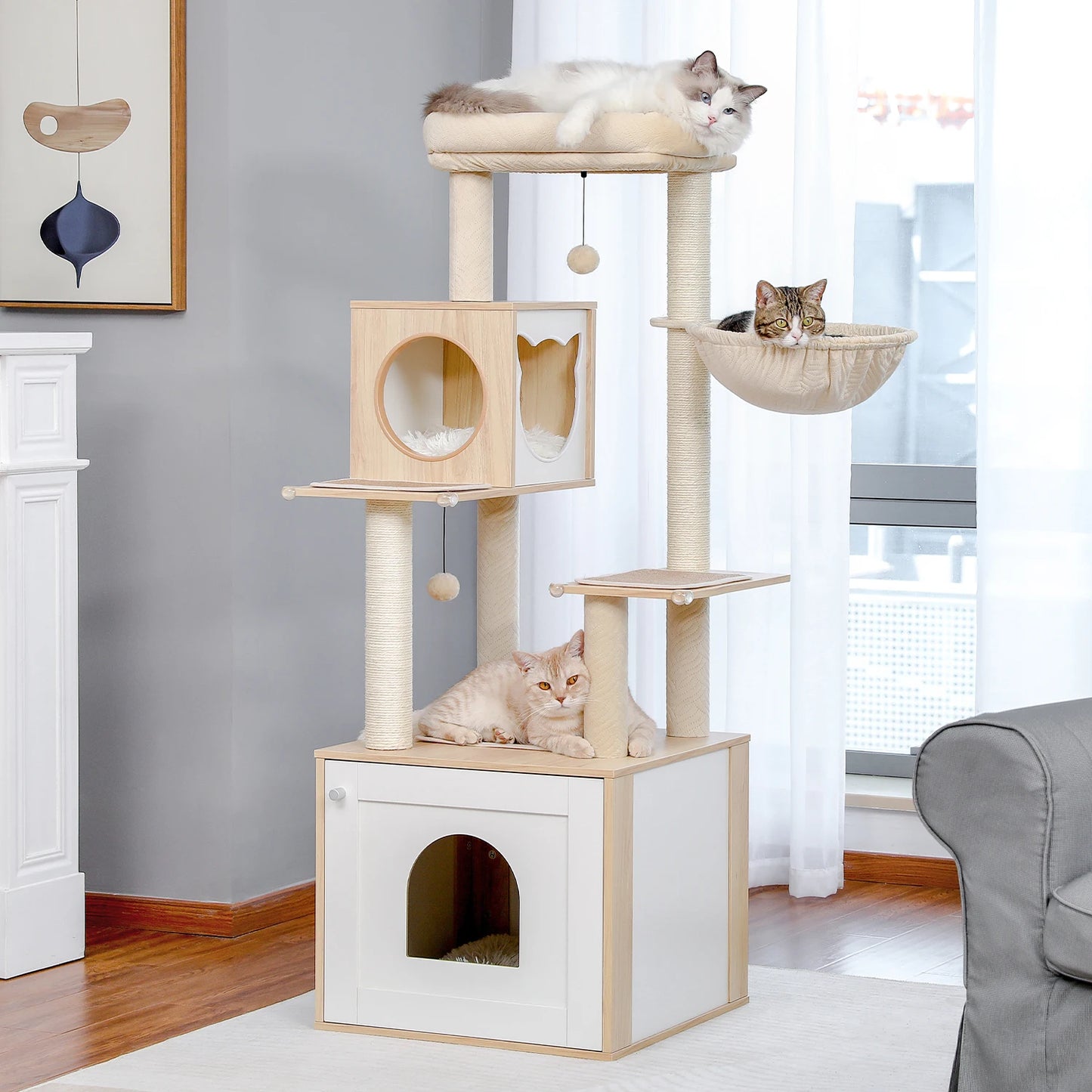 Wood Multi-Level Cat Tree for Indoor Cats