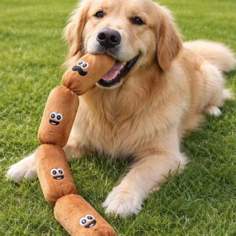 Durable Dog Plush Chew Toy Squeak Chewable Molar Simulated Sausage with BB Sound Teeth Cleaning Bite-Resistant for Puppies