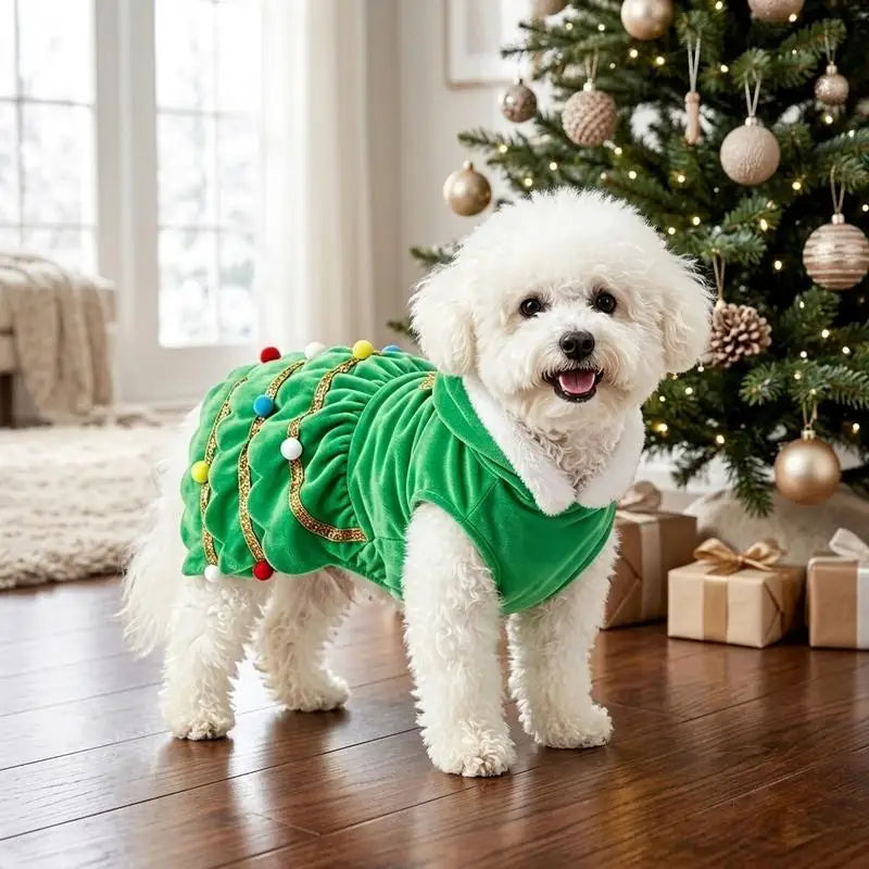 1 pet Christmas green hat Christmas tree dress suitable for cats, dogs, Christmas holiday gift decoration and matching use