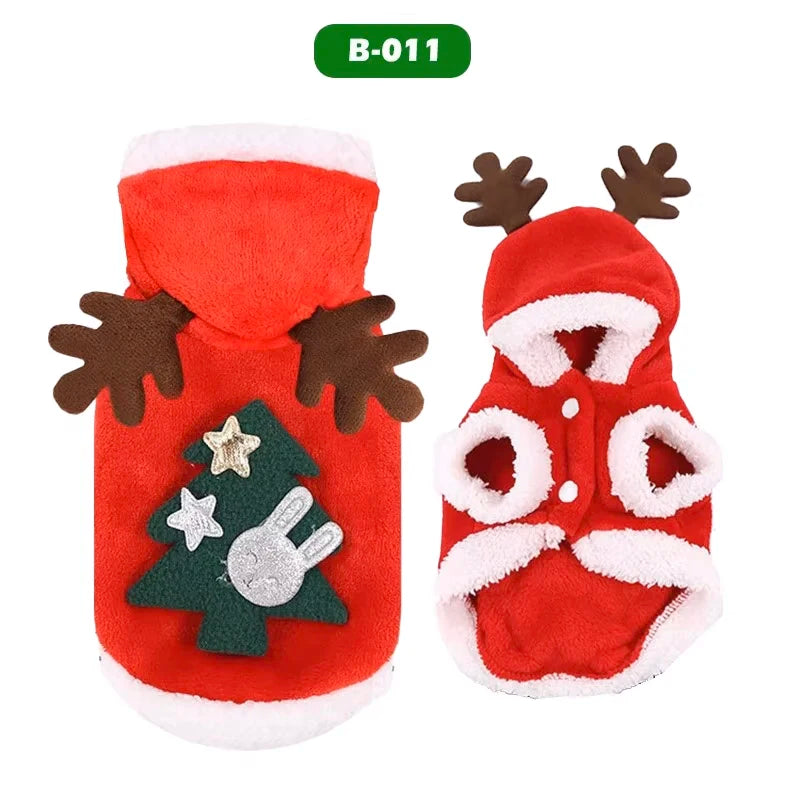 Christmas Reindeer Dog Hoodie Soft Flannel Warm Pet Two-Legged Clothes Xmas Cosplay Costume for Small Dog Cat