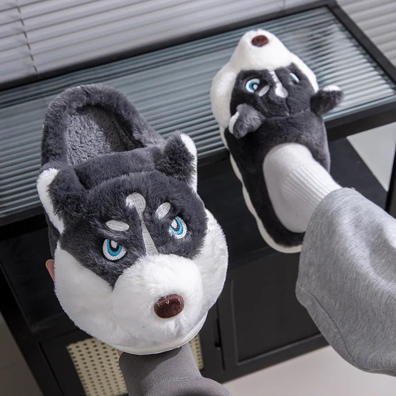 Cute Cartoon Dog Plush Slippers – Cozy Winter House Shoes