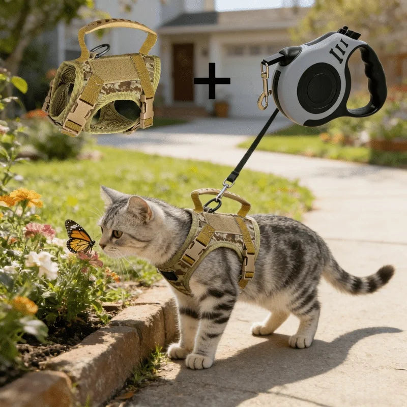 Escape Proof Cat Harness with Retractable Leash Set Adjustable Vest Harness with Handle for Outdoor Walking for Kitten Small Dog