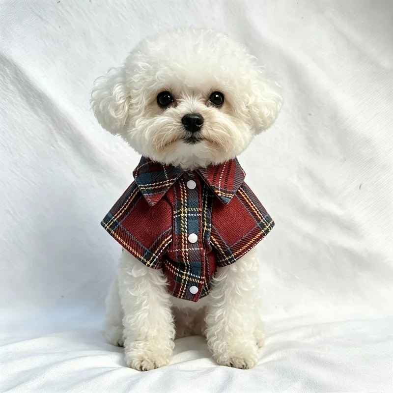 New Christmas fleece warm collar plaid pet shirt dog and cat warm hoodie winter pet clothes