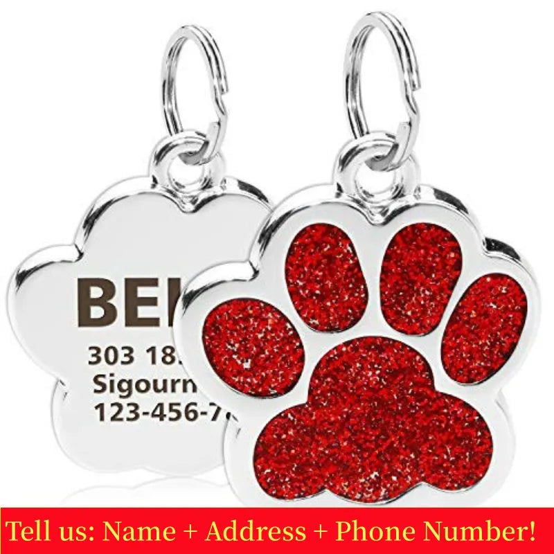 Personalized Paw Print Pet ID Tag – Custom Dog & Cat Collar Tag