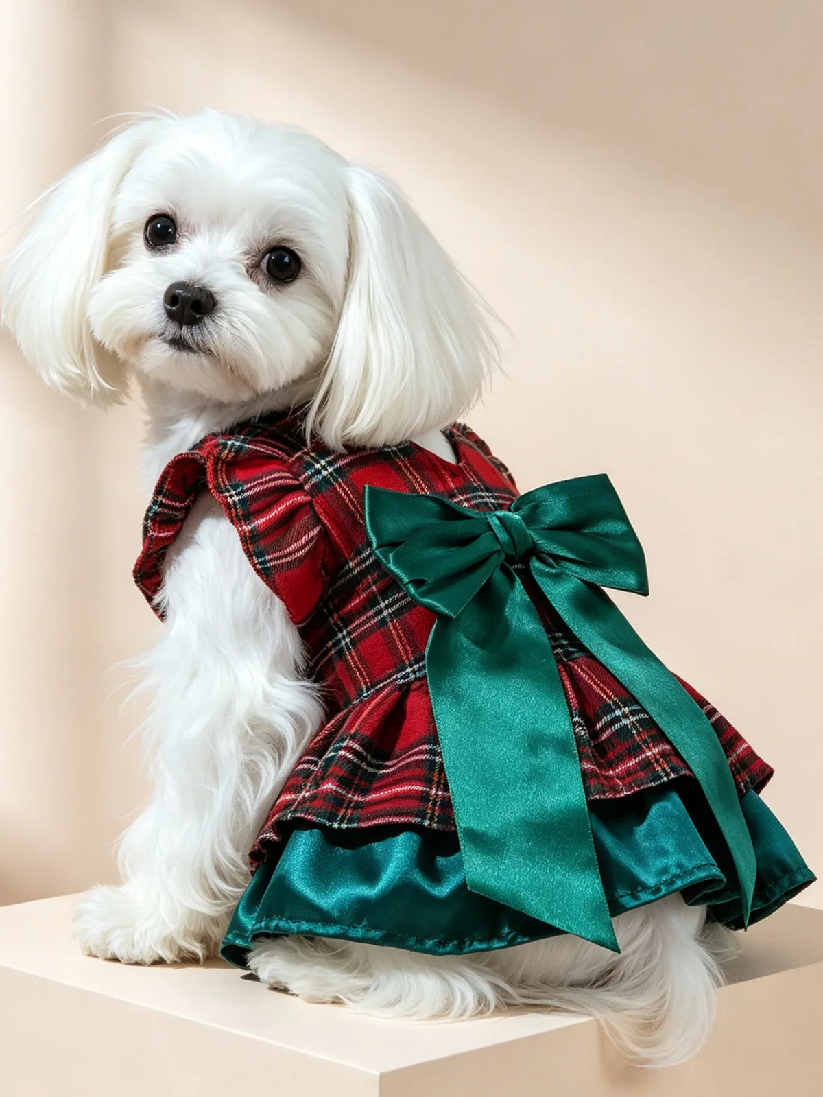 Christmas Formal Dress for Dogs & Cats – Double-Layer Festive Bow Outfit