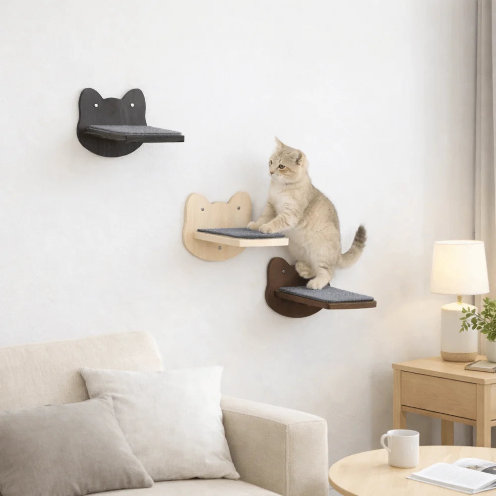 Wooden Cat Climbing Shelves Wear Resistant Scratching Pads Wall Mounted Cat Tree Floating Stairs Sturdy Cat Wall Shelves