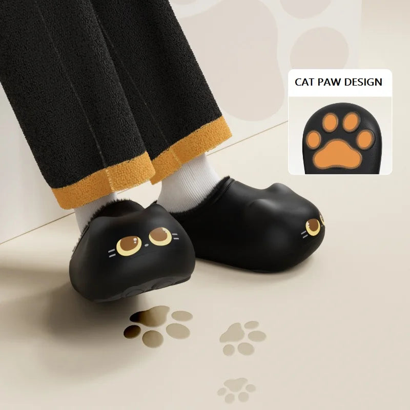 Black kawaii cat paw slippers with cute paw print design