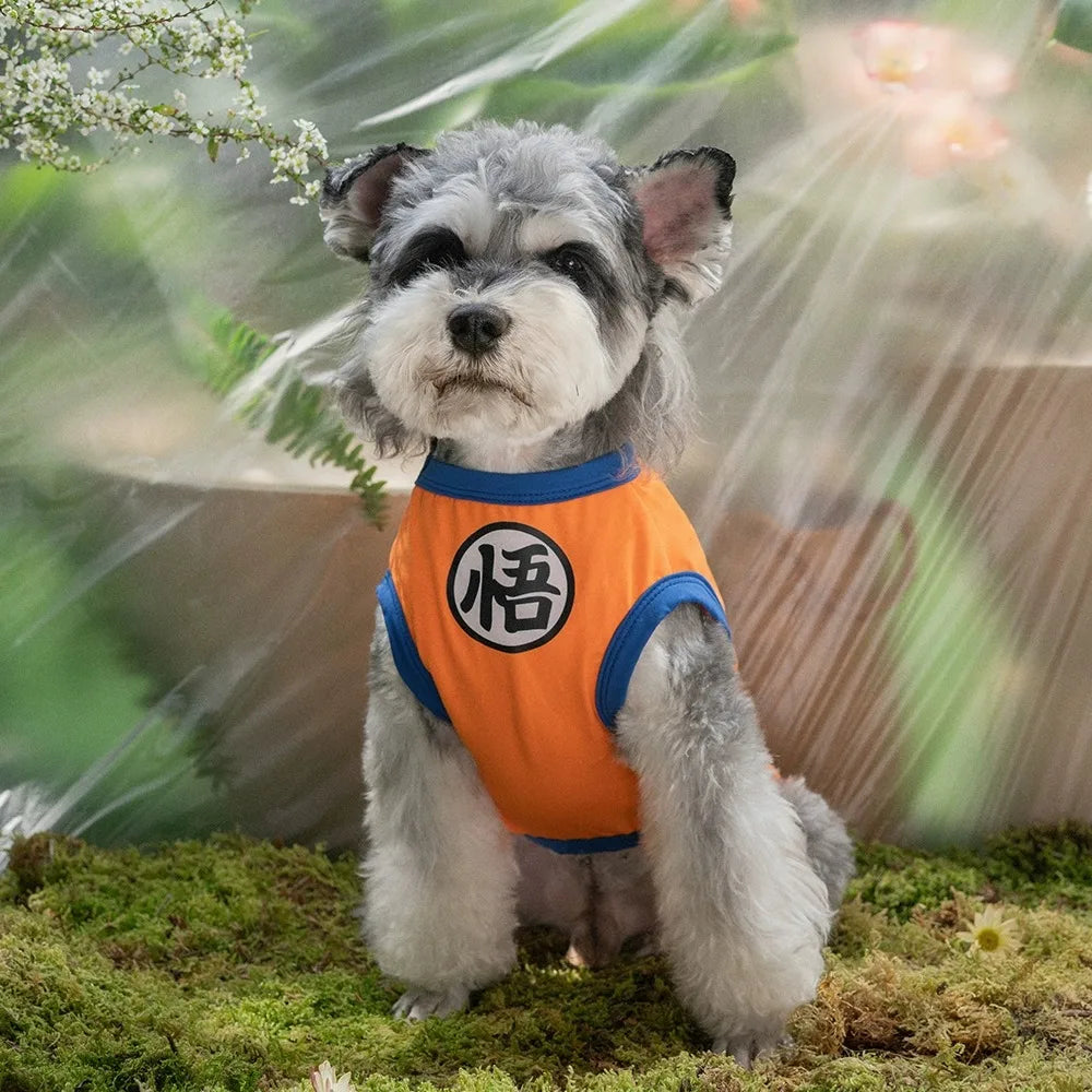 Goku-Inspired Dragon Ball Dog Costume – Orange & Blue Anime Pet Outfit