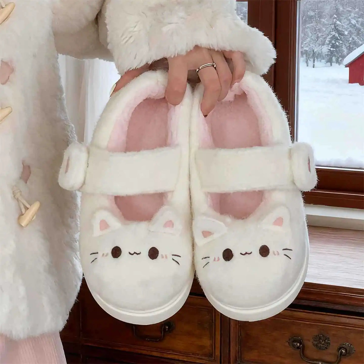 Black Cat Fuzzy Slippers for Women – Cute Plush House Shoes