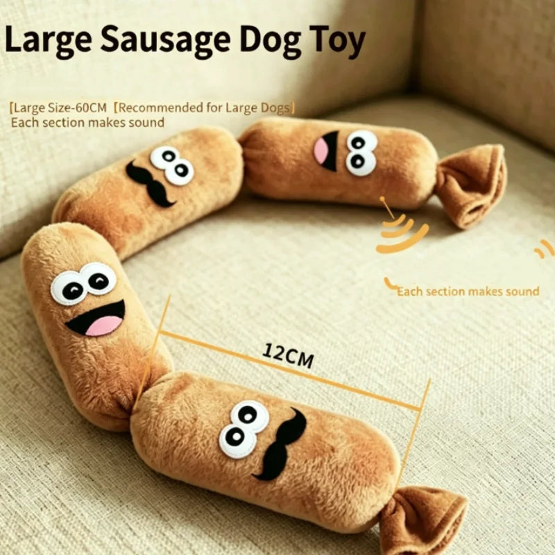 Durable Dog Plush Chew Toy Squeak Chewable Molar Simulated Sausage with BB Sound Teeth Cleaning Bite-Resistant for Puppies