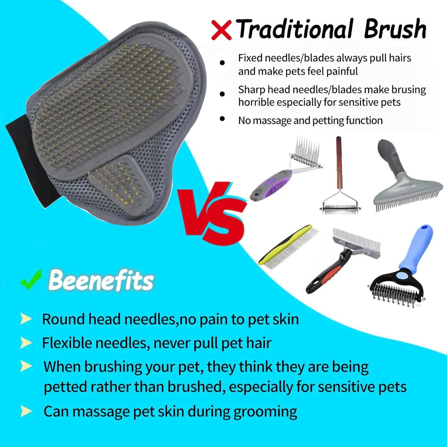 Pet Grooming & Deshedding Glove for Dogs & Cats