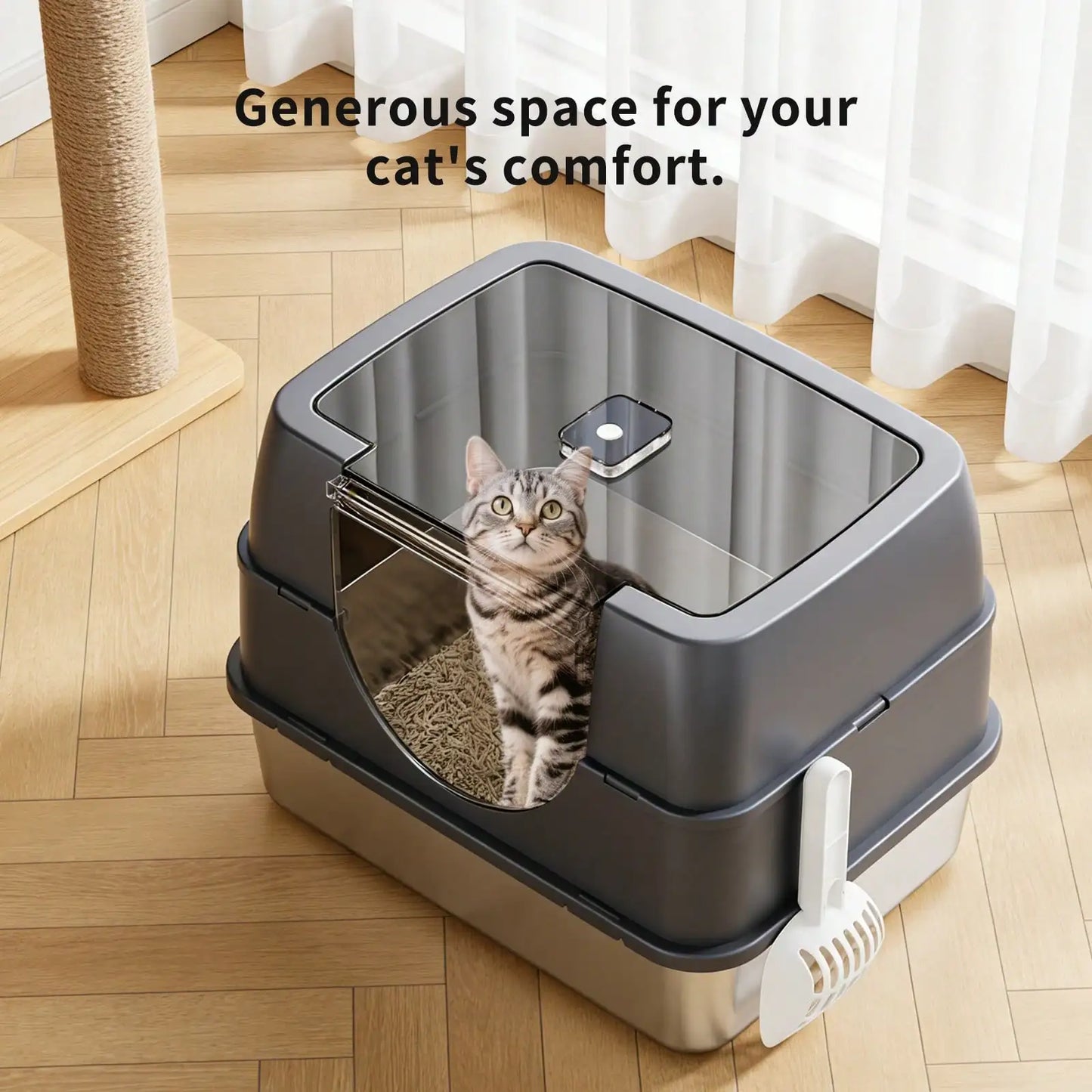 Large Stainless Steel Enclosed Cat Litter Box