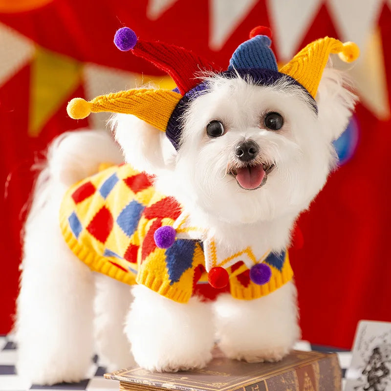 Funny Clown Dog Sweater – Halloween Costume & Cute Pet Dress-Up Outfit