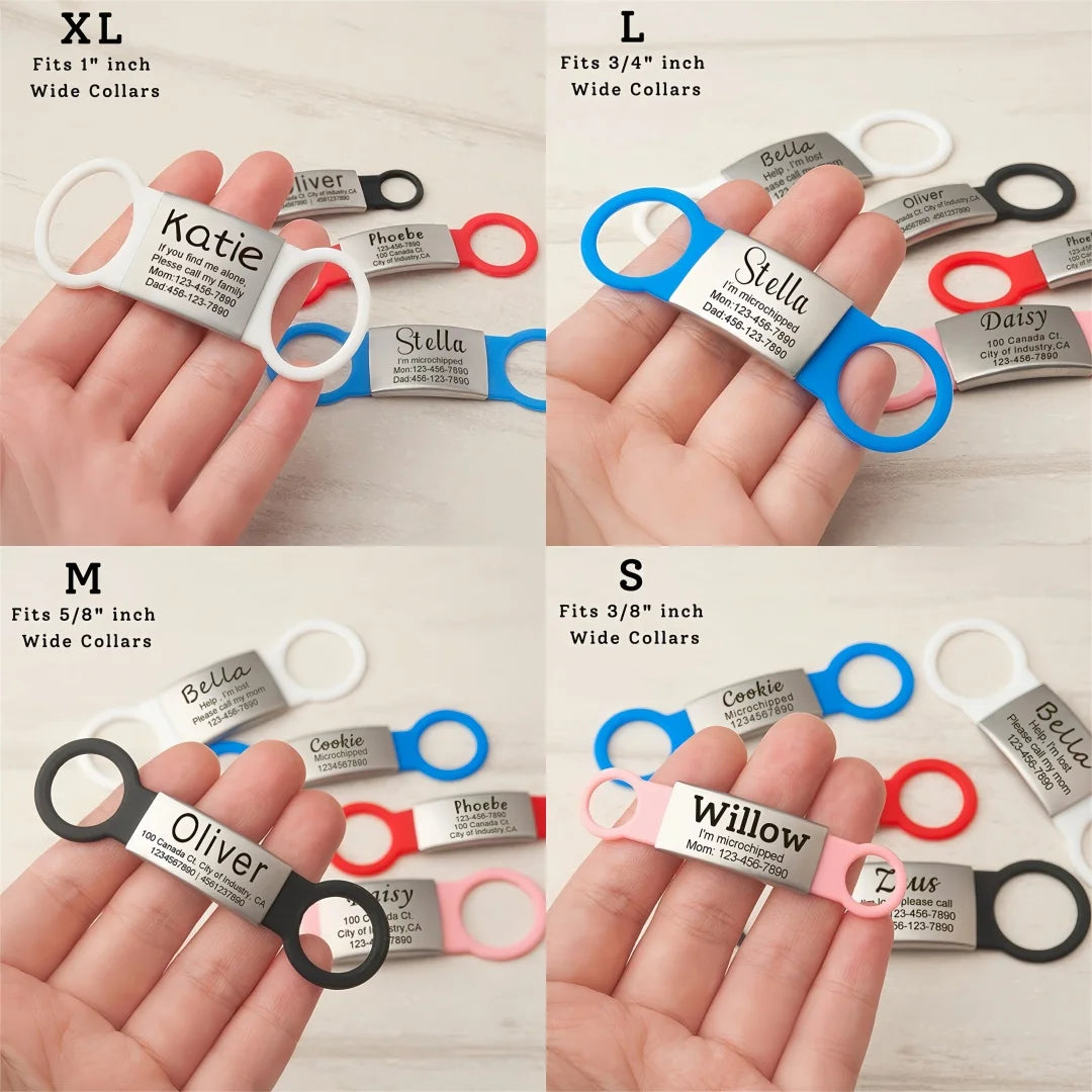 Custom Slide-On Silicone Dog Tag - Silent Pet ID Tag Personalized Engraved - Waterproof Pet Collar Accessory No Noise Free Ship