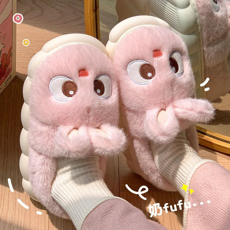 Women’s Pink Rabbit Plush Slippers – Cute Cozy House Shoes