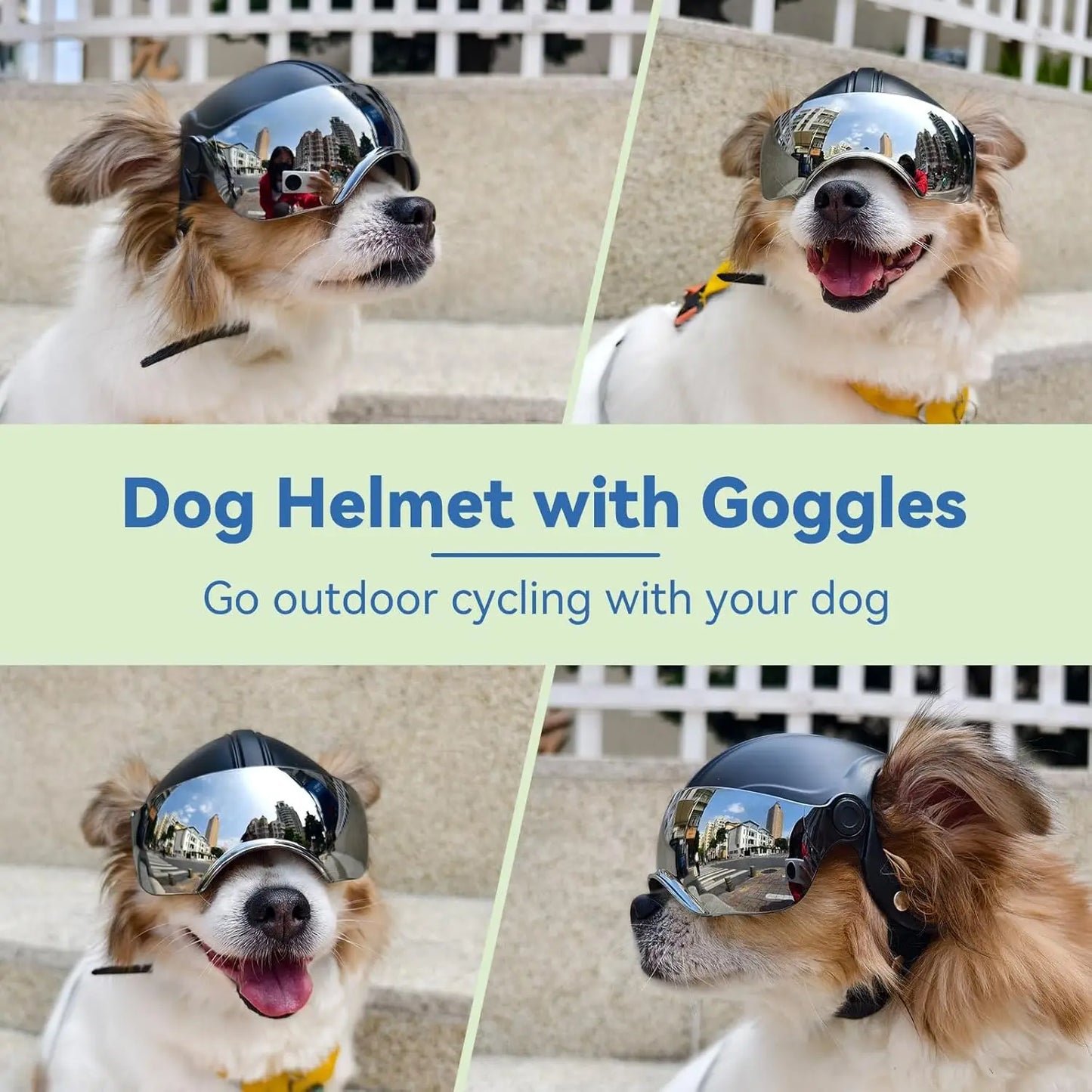 Dog Helmet for Small Breed Cool Pet Motorcycle Helmet with Drop-Down Silver Visor (Without Rivets and Rivets)