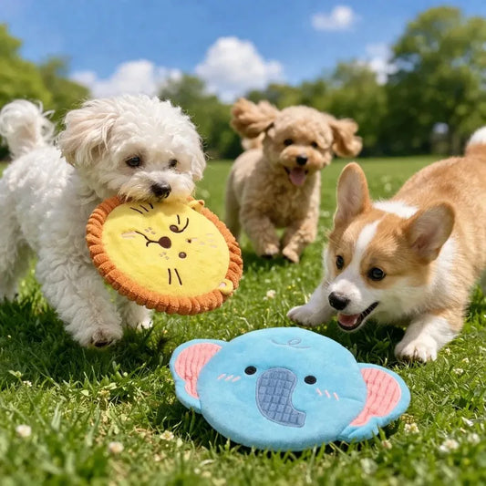 Dog Plush Toy Cartoon Flying Disc Toy Small Dog Teeth Grinding Toy Wear-resistant Bite-resistant Puppy Pet Product