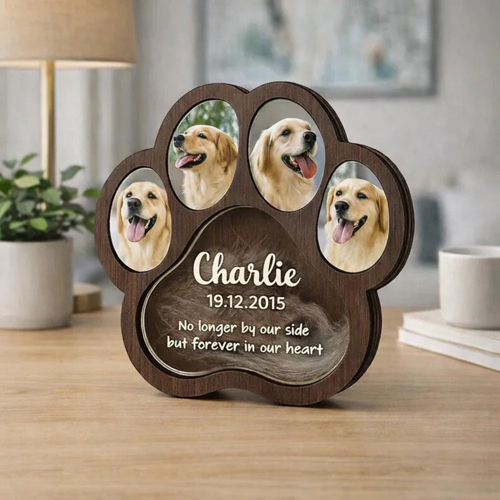 Pet Fur Hair Storage Keepsake Custom Wooden Box With Photo Frame Personalized Paw Print Memorial Card Beautiful Souvenir For Pet