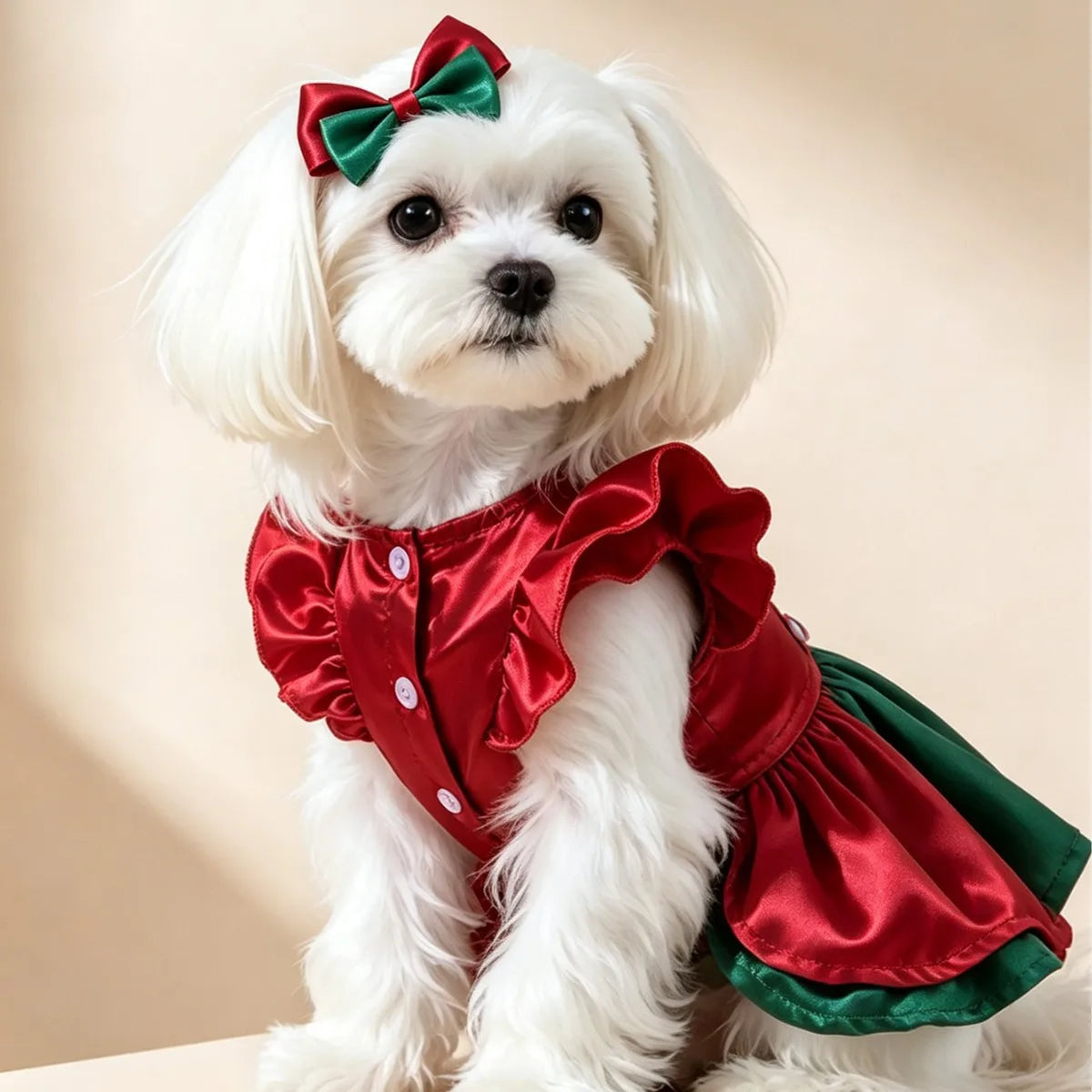 Christmas Formal Dress for Dogs & Cats – Double-Layer Festive Bow Outfit