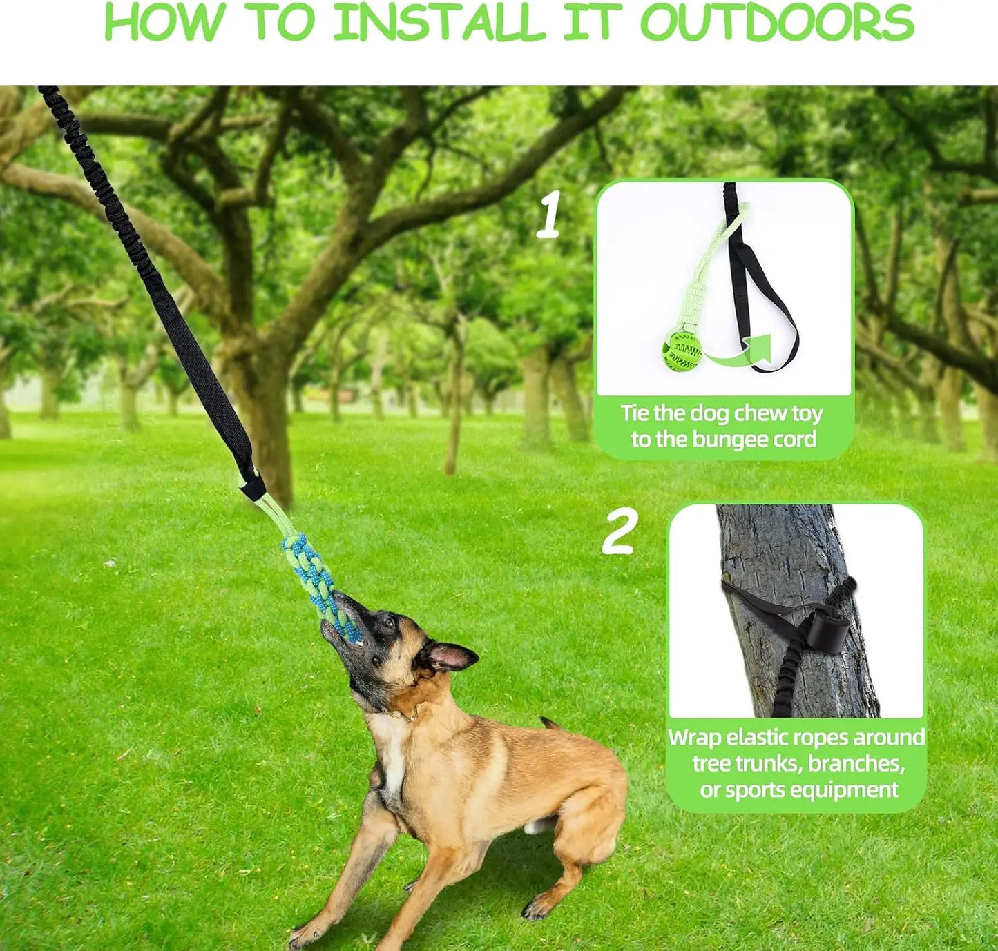 Spring Pole Dog Rope Toys, Dog Interactive Tether Tug of War Toy, Indoor/Outdoor Bungee Hanging Dogs Toy