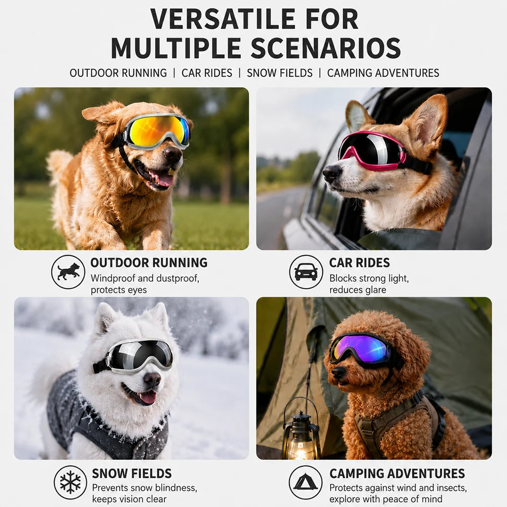 Adjustable Dog Sunglasses UV Protection Pet Goggles Soft Waterproof Puppy Glasses for Small Medium Dogs Outdoor Riding Driving