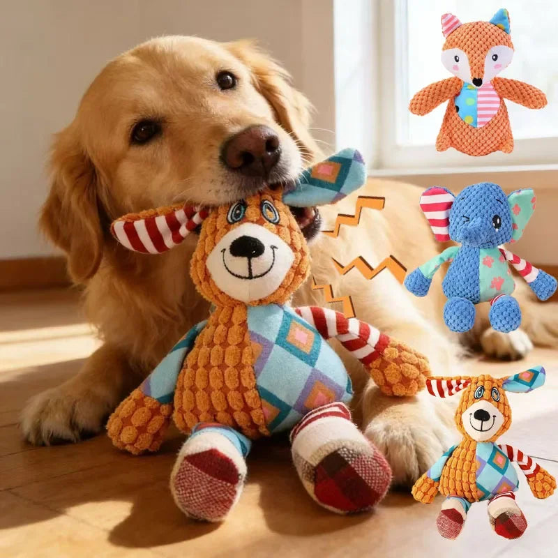 Spliced Animal Plush Pet Toy Bite Resistant Squeaky Interactive Chew Toy Dog Cat Teeth Cleaning Daily Pet Supply