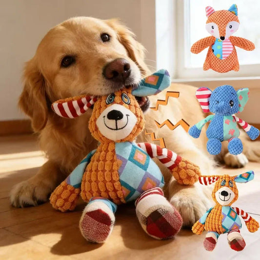 Spliced Animal Plush Pet Toy Bite Resistant Squeaky Interactive Chew Toy Dog Cat Teeth Cleaning Daily Pet Supply