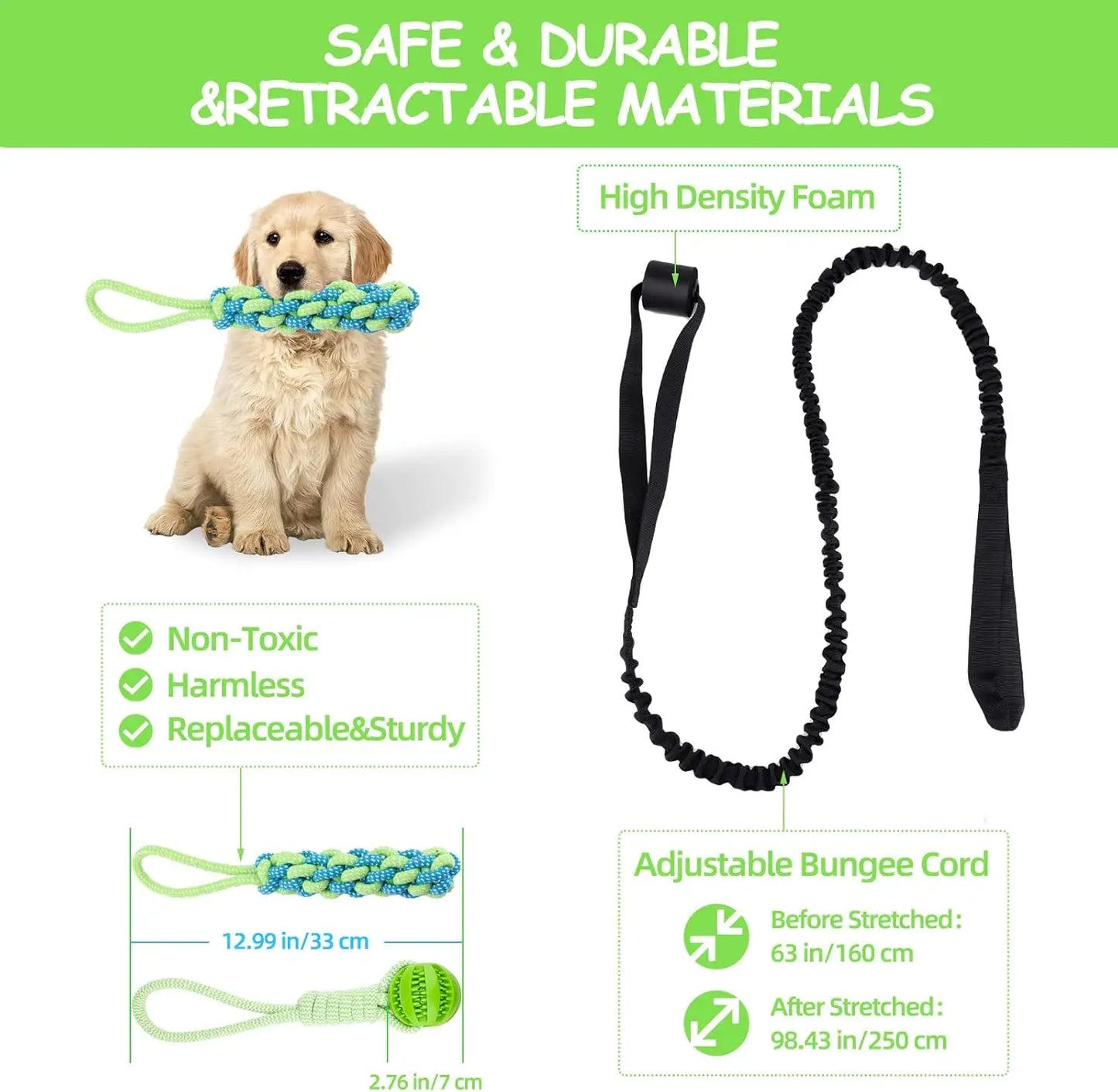 Spring Pole Dog Rope Toys, Dog Interactive Tether Tug of War Toy, Indoor/Outdoor Bungee Hanging Dogs Toy