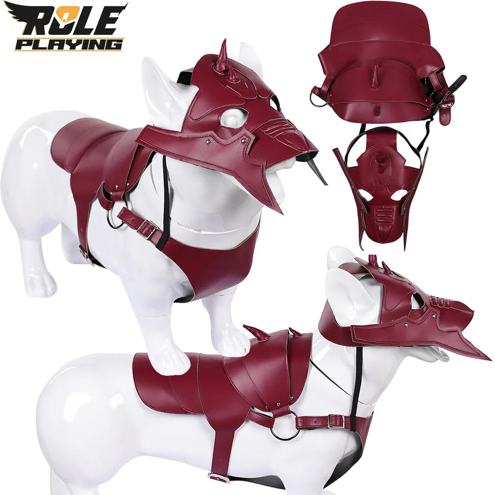 Dogs and cats wearing battle-inspired cosplay costumes and masks