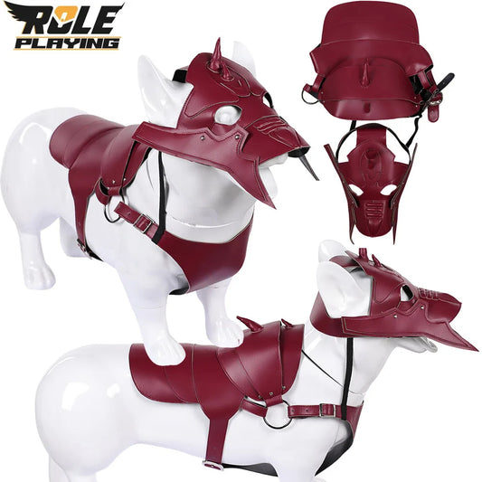 Dogs and cats wearing battle-inspired cosplay costumes and masks