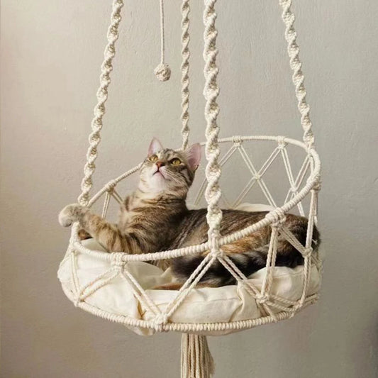 Hand woven winter cat hammock hanging pet bed for cats