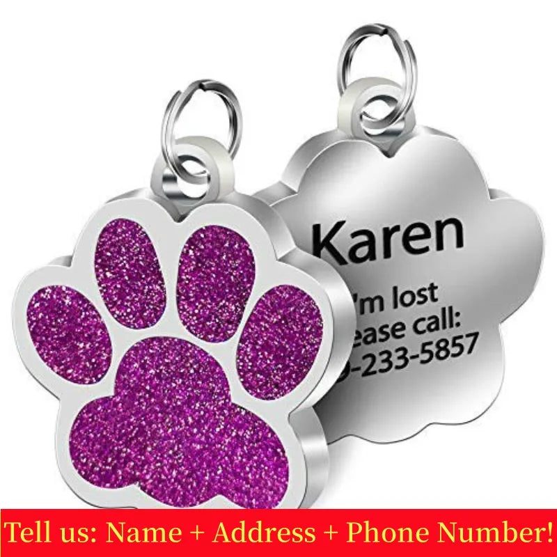 Personalized Paw Print Pet ID Tag – Custom Dog & Cat Collar Tag