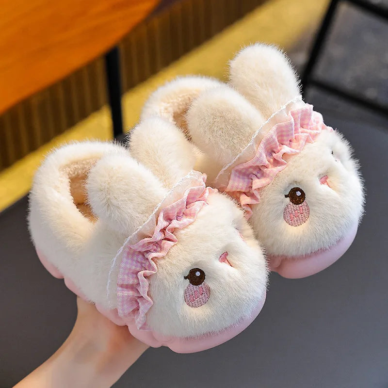 Women’s Pink Rabbit Plush Slippers – Cute Cozy House Shoes