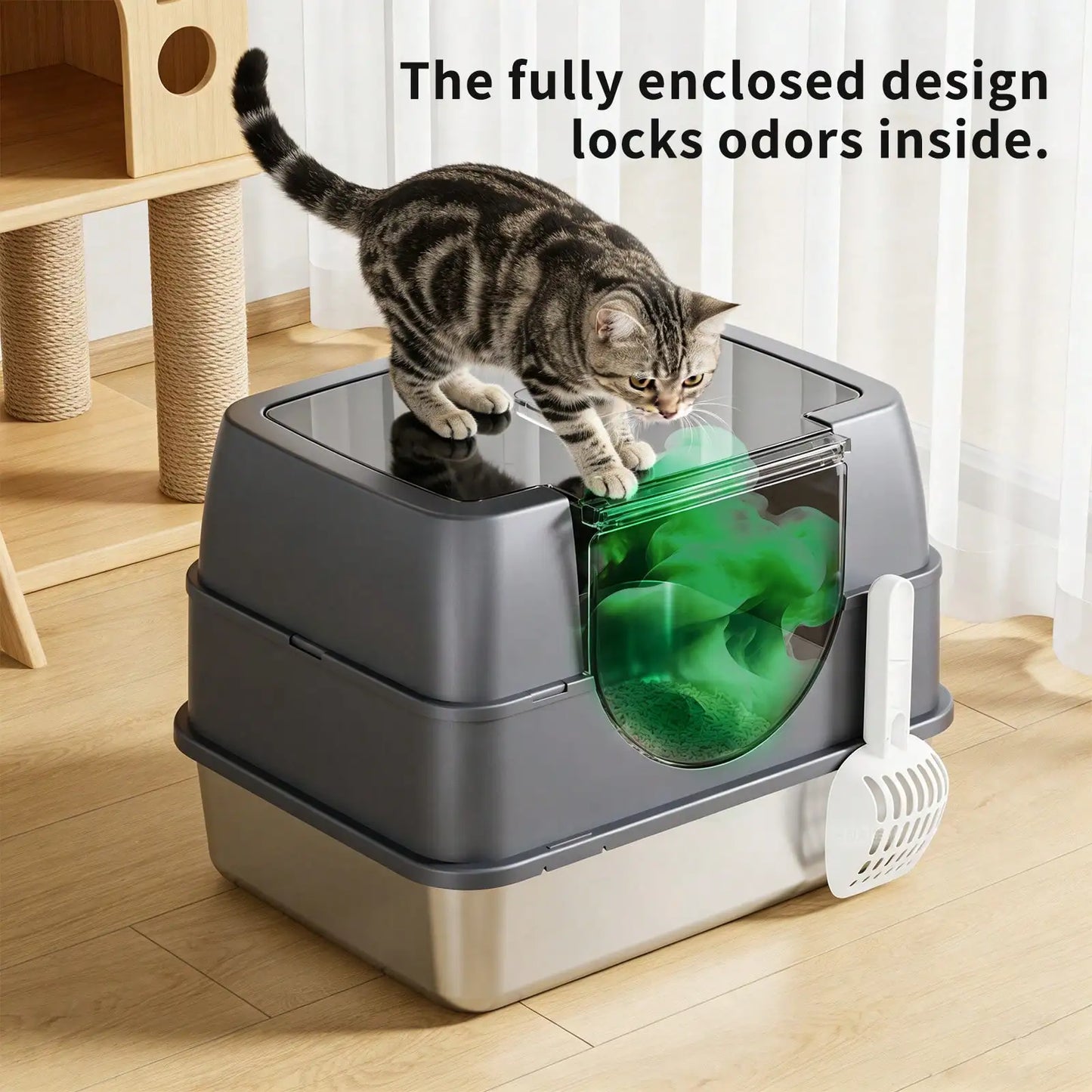 Large Stainless Steel Enclosed Cat Litter Box