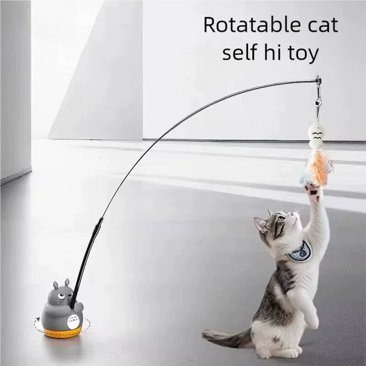360-Degree Rotating Cat Teaser Toy with Dragon Totoro Design Steel Rod Fish Head with Bell for Cat Entertainment Cat Supplies