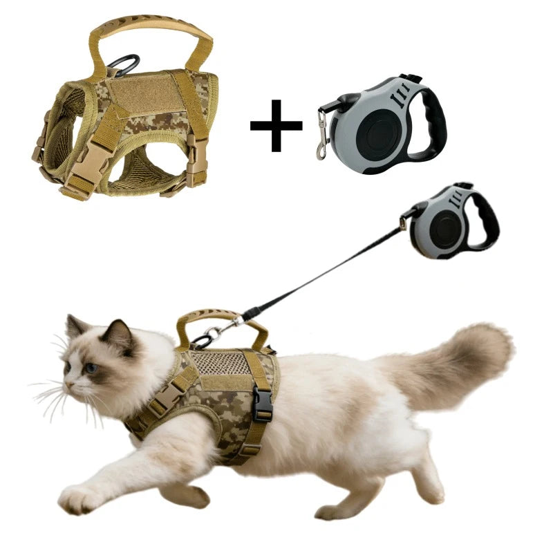 Escape Proof Cat Harness with Retractable Leash Set Adjustable Vest Harness with Handle for Outdoor Walking for Kitten Small Dog