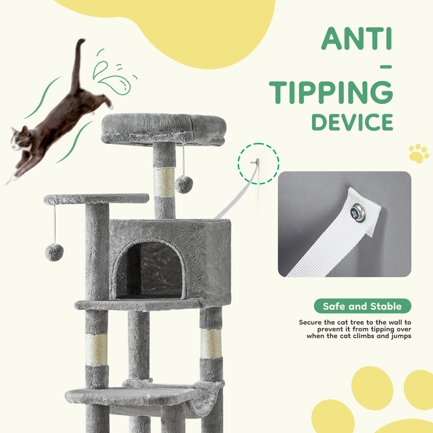 44-Inch Multi-Level Cat Tree & Scratching Tower