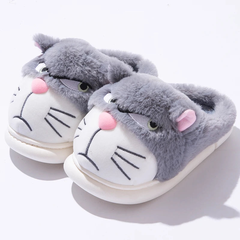 Women’s Cat Plush Slippers – Cute Fuzzy Cozy House Shoes
