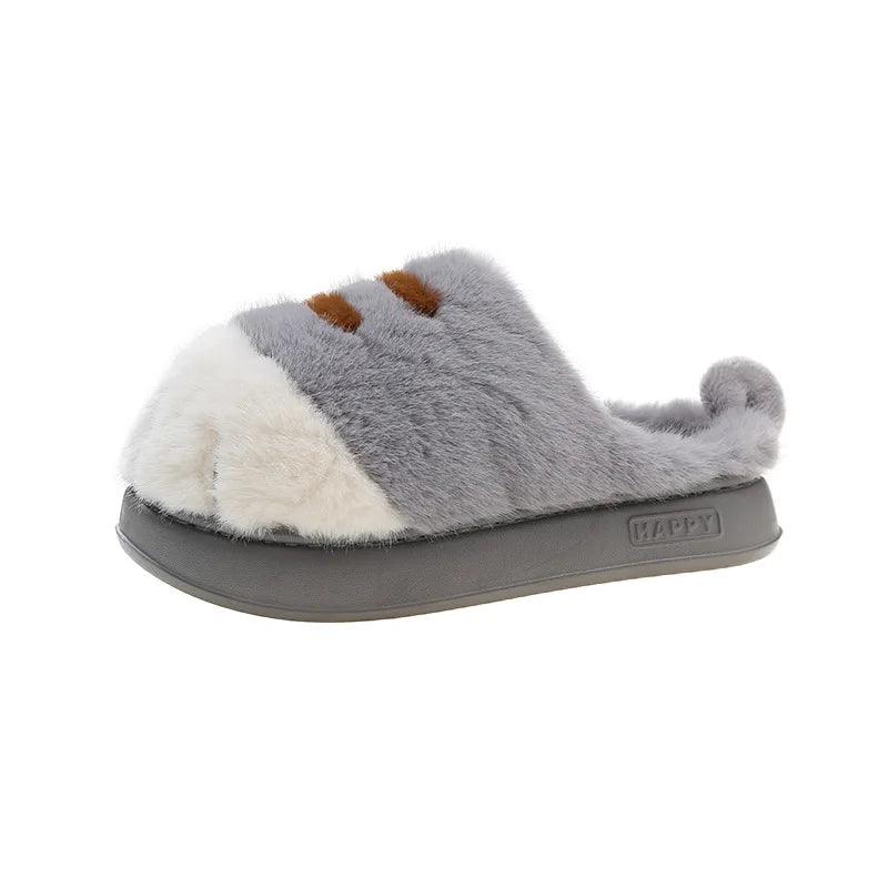 Kitty Claw Plush Slippers – Cute Fuzzy Cat House Shoes for Women