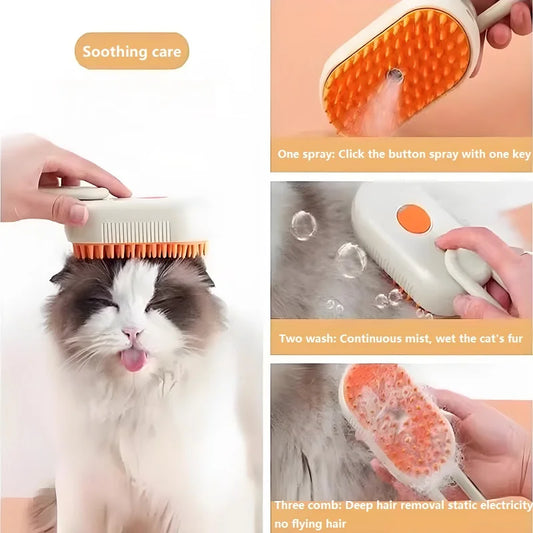 Dog & Cat Steam Grooming Brush – Gentle Deshedding & Coat Care Comb