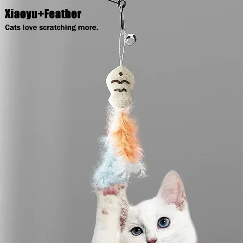360-Degree Rotating Cat Teaser Toy with Dragon Totoro Design Steel Rod Fish Head with Bell for Cat Entertainment Cat Supplies